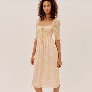 For Love And Lemons Pink and Yellow Floral Maxi Dress